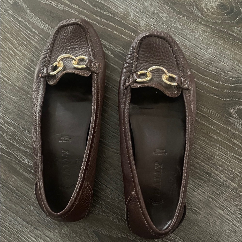 Bally Dark Brown Loafers with Gold Buckle
